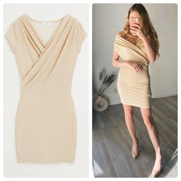 Mango Gold Wrap Effect Dress Short - Picture 1 of 7